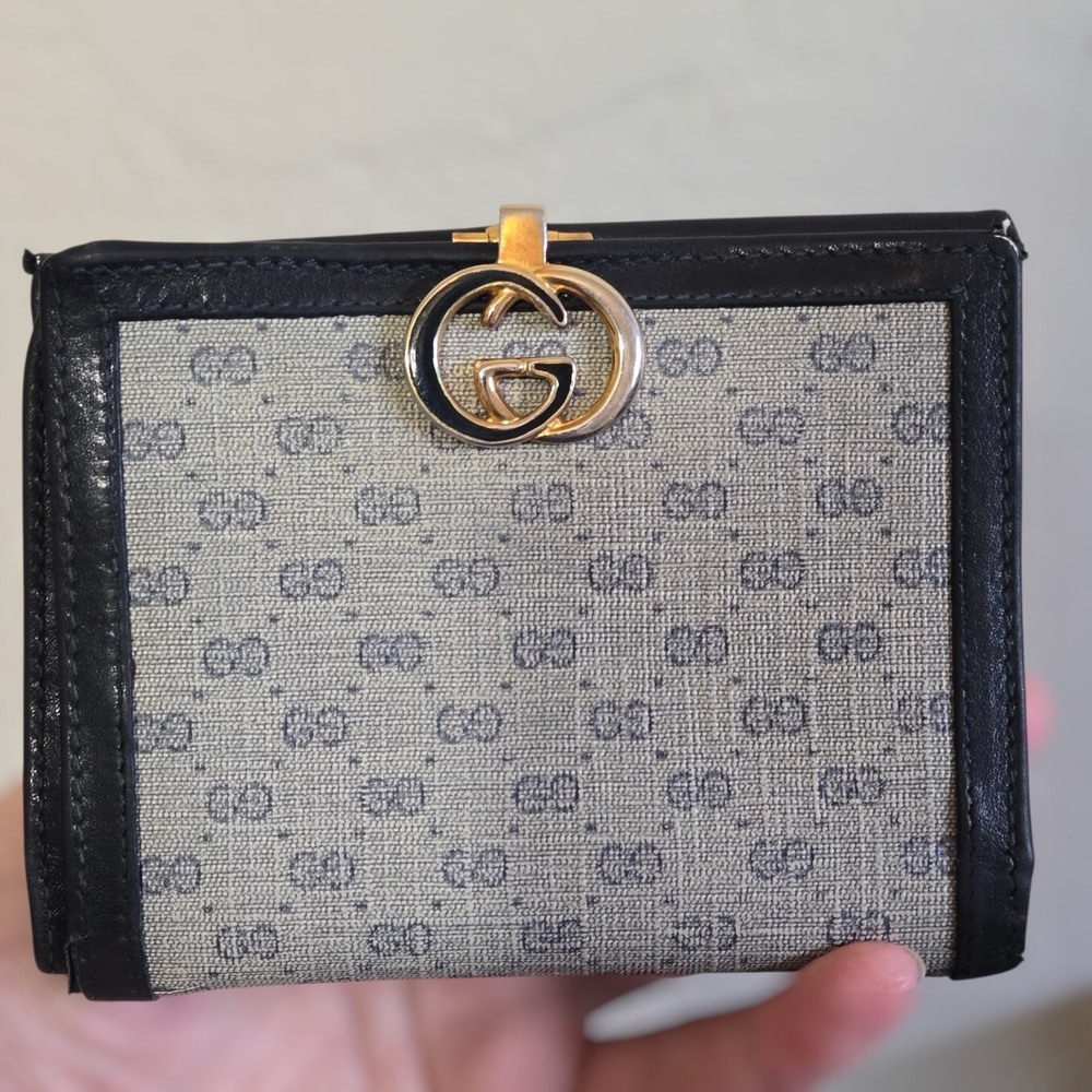 Gucci Vintage Blue Canvas/Leather His/Hers Wallets Made In Italy - Picture 6 of 7